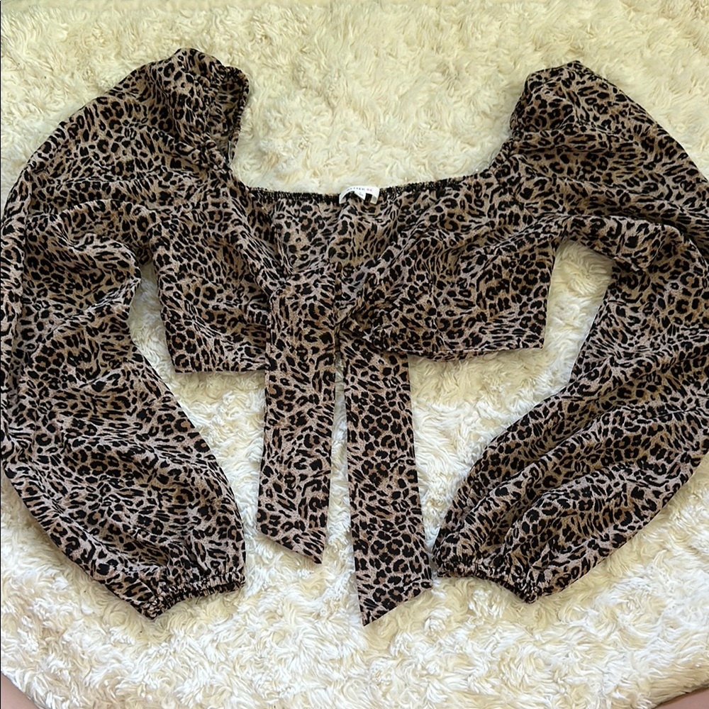 Leopard Print Puff Sleeve Crop Top